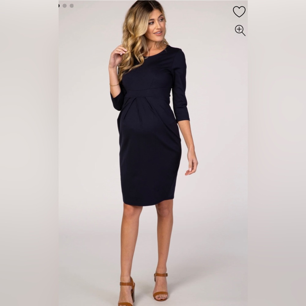 PinkBlush Navy Pleated Maternity Dress
